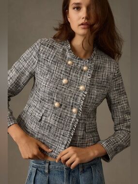 Anthropologie Maeve Double Breasted Tweed Jacket